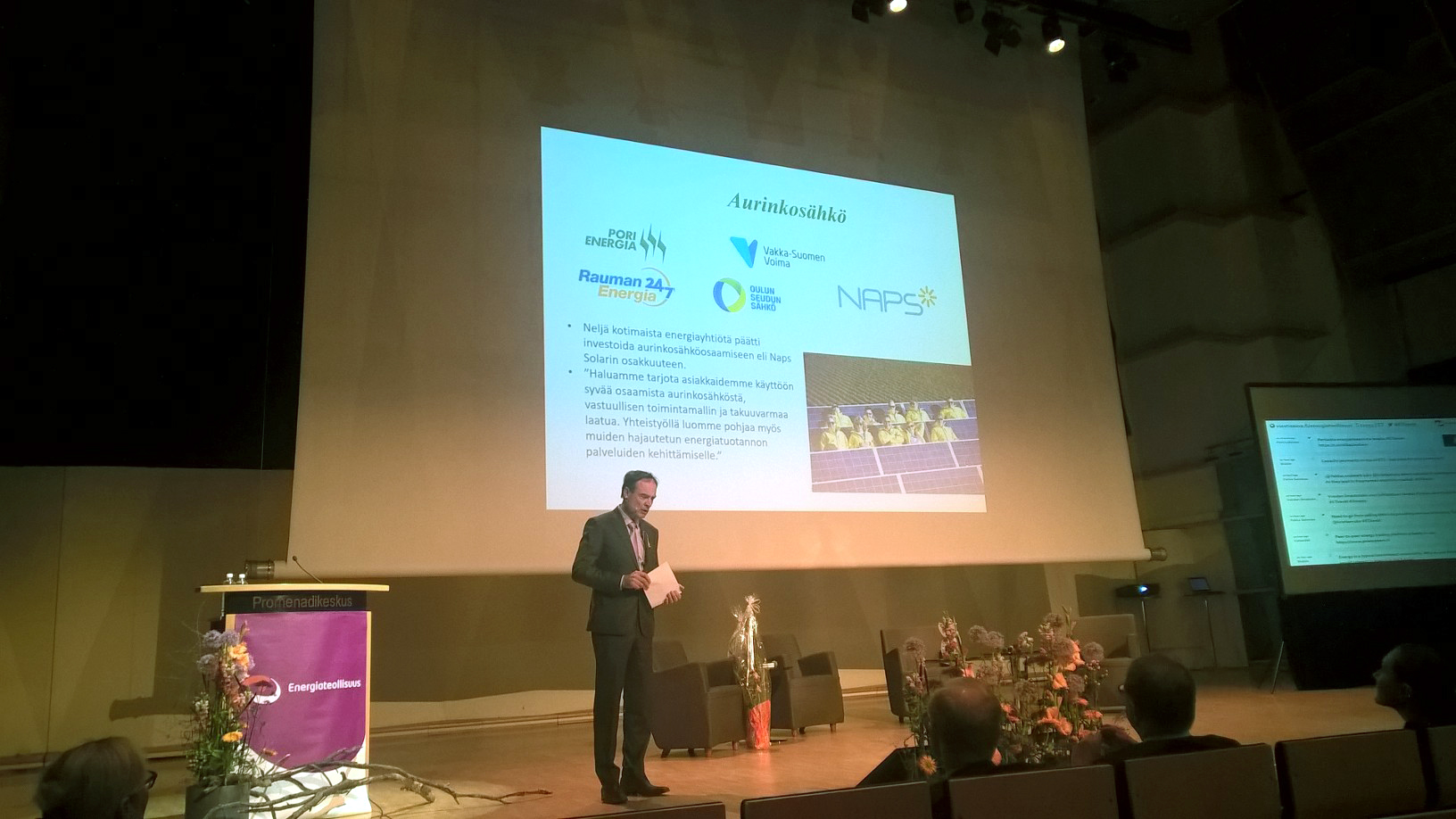 Pori Energian toimitusjohtaja Matti Rintanen piti seminaarissa puheenvuoron torstaina 18.5.