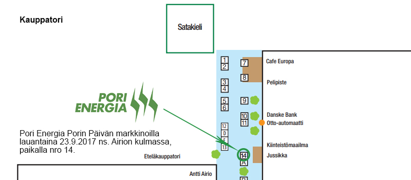 karttakuva Porin Päivän markkinapaikoista