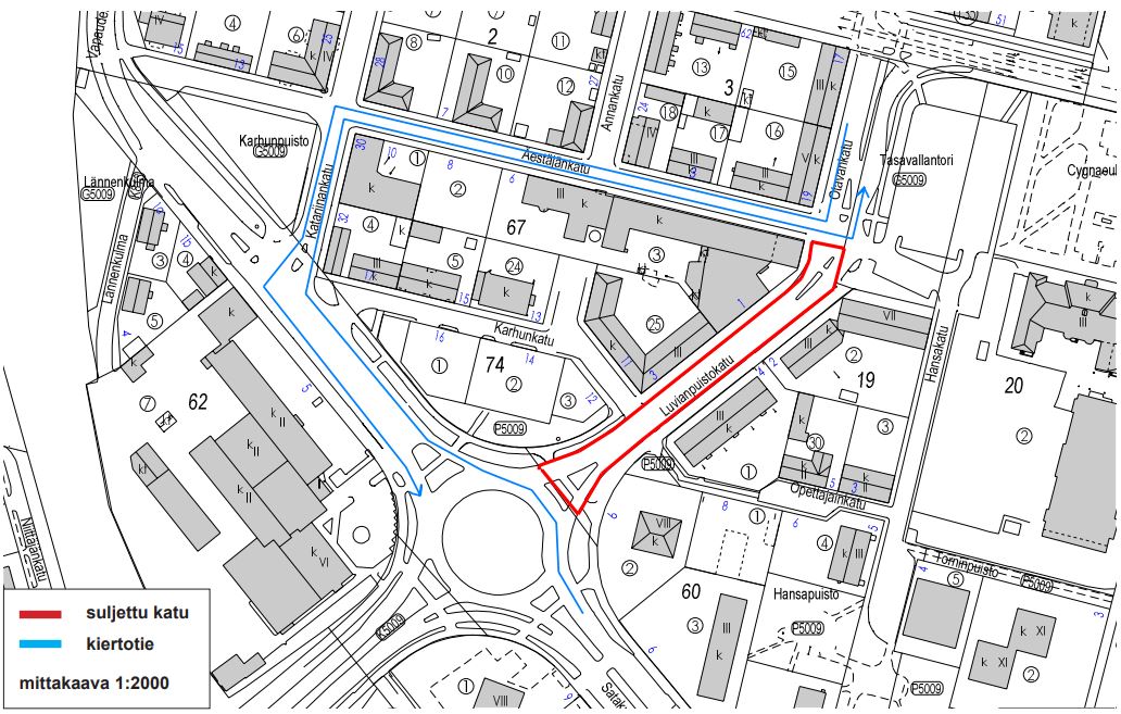 Kaukolämpötyöt elokuu 2018 karttakuva.