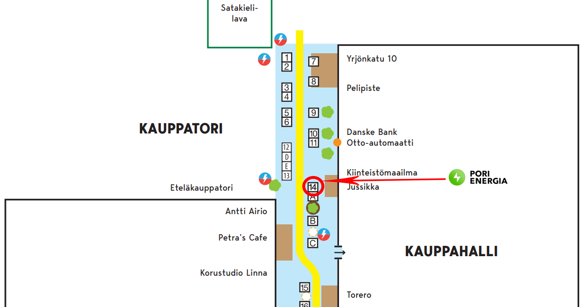 Karttakuva: Pori Energian piste Porin Päivän markkinoilla la 28.9.2019