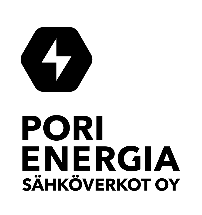 Pori Energia Sähköverkot musta logo, pysty